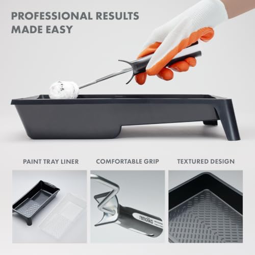 5-piece Mini Paint Roller Kit - Made in Portugal - 3 Premium 4” Microfiber Roller Covers, a Roller Frame, and a Paint Tray, for Professionals or Homeowners - size: 4" Paint Roller Kit (Set of 5)