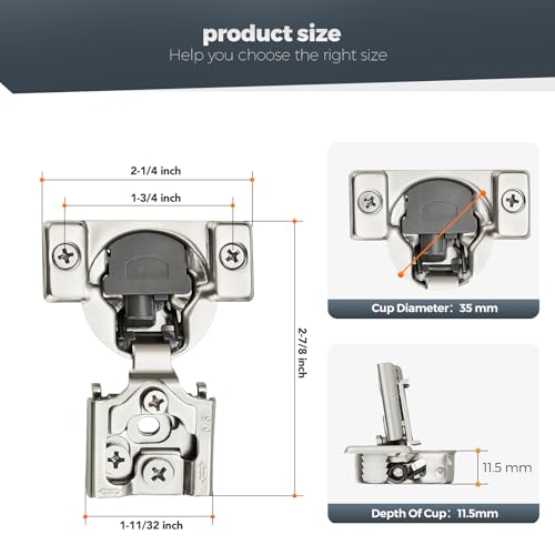 Satin Nickel Cabinet Hinges, 58 Inch Overlay, 10 Pack(5 Pairs) | Stainless Steel Build, Soft Close Concealed Hinge, 3D Self-Closing Adjustment, Face Frame Door Fit, Kitchen Cabinets - size: 5/8 inch overlay