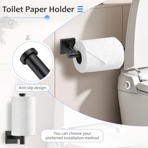 5 Pieces Bathroom Hardware Accessories Set Matte Black Towel Bar Set Stainless Steel Wall-Mounted Towel Holder 23.6 Inch Towel Racks for Bathroom - color: Matte Black
