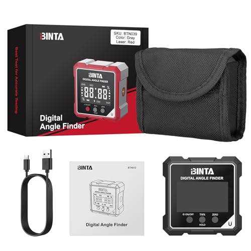 BINTA Digital Angle Finder with Laser, 4-side Magnetic Angle Gauge Black - color: Black and Grey
