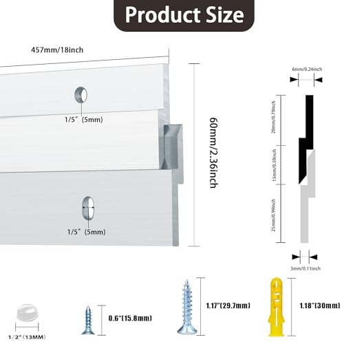 French Cleat Heavy Duty, Aluminum French Cleat, Headboard Wall Mounting Brackets with Screws, Heavy Mirror Mounting Hardware (18 Inch-1 Pair, Support 120 lbs) - size: 18inch-1Pair, style: Extra thick
