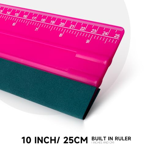 FOSHIO Professional Squeegee for Vinyl, Decals, Sticker Paper, Wallpaper, Window Film, Craft, Suede Felt Squeegee Smoothing Tool with Ruler, Pink (10 inches) - size: 10 inches