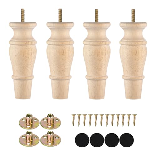 Michanco Wooden Furniture Legs 6 Inch Set of 4 Unfinished Replacement Parts for Couch Sofa Chair Ottoman Cabinet - size: 6 Inch Unfinished