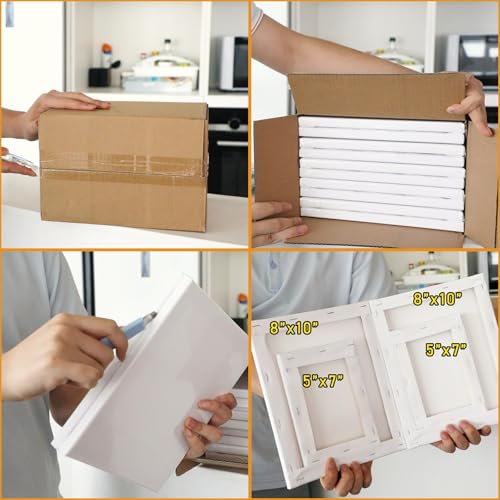 Halobios Professional Stretched Canvas for Painting with 8x10 inch, 5x7 inch (10 of Each), 20 Packs Blank Canvases Art Supplies for Acrylic, Oil, Pouring,100% Cotton, Primed, 5/8 Inch Profile - size: 20 Pack Mixed - 8×10IN 5×7IN