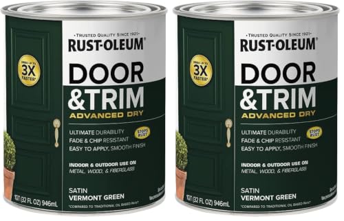 Rust-Oleum Stops Rust Door & Trim Paint, Satin Vermont Green, 32 Fl Oz (Pack of 2) - color: Satin Vermont Green (Pack of 2)