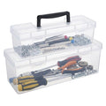 Hardware Organizer Box, 2 Pack Small Parts Tool Case for Garage | Frosted translucent plastic, garage workshop, hardware storage, screws and tools, secure latch, carry handle, 2 sizes