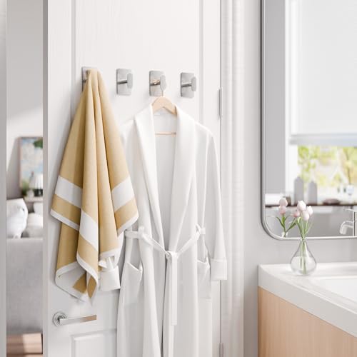 pickpiff Adhesive Towel Hooks: 20LB Extra Strong Wall Hanger, Silver 8 Pack - color: Silver, size: 8 Pack