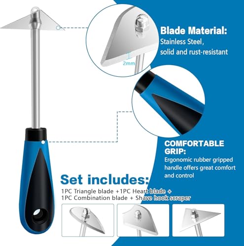 DEKEones 8-Inch Paint Shave Hook Scraper, Stainless Steel Paint Shaver with Replacement Blades (Triangle + Combination + Heart), Painting Scrapers & Paint Remover Tool for Home Improvement