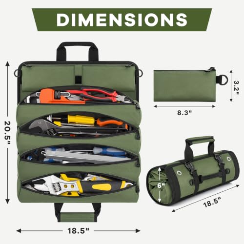 ANILD 18.5 Inch Extra Long Tool Bag Roll Up, Roll Up Tool Bag Organizer - color: Green, size: X-Large