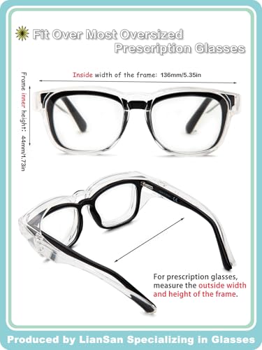 LianSan Safety Glasses Over Eyeglasses for Women - Anti-Fog Goggles Fit Over Eyewear for ANSI Z87.1 Certified - color: Transparent/Clear