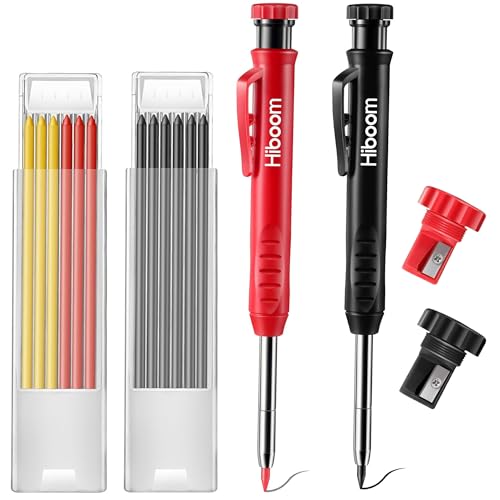 Hiboom 2 Pack Mechanical Deep Hole Carpenter Pencil, 14 Refills - color: Black, Red