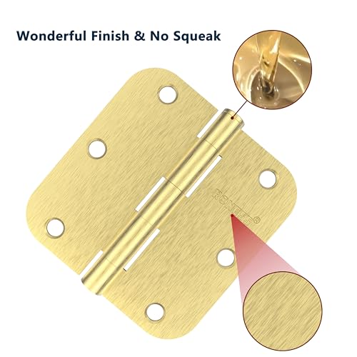 30 Pack Brushed Gold Door Hinges 3.5 Inch, 5/8" Radius Rounded, Standard Residential for Doors,Sturdy Hinges - size: 30 Pack