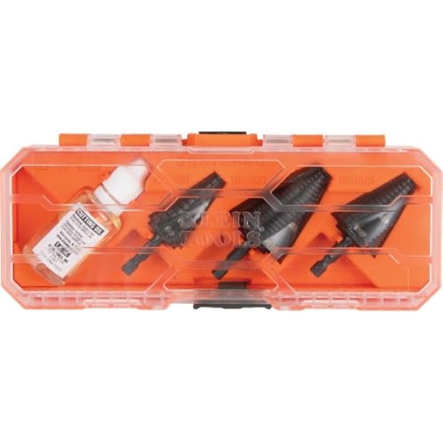Klein Tools QRSTSPRO Premium 3-Piece Electrician's Step Bit Set with Cutting Oil, Modular Case, Impact Rated Quick Release, Double Spiral Flutes - size: 3-Piece Set (Large), style: Quick Release