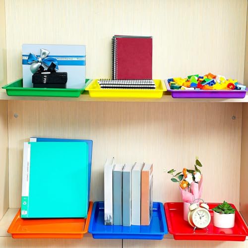 Mifoci 6 Pack Large Plastic Art Trays for Classroom, 16x12x1 Inch,Rainbow - color: Rainbow