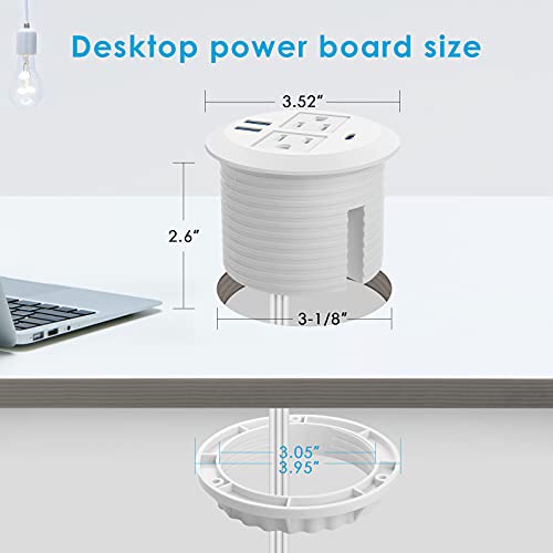 Jgstkcity 2-in-1 Desktop Power Grommet with USB-C Output, 125V, 12A, 2 AC Outlets, 3 USB Charging Ports, White - color: White