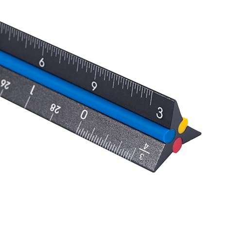 PEC tools Architectural Scale Ruler, 12" Laser-Etched Aluminum Imperial Triangular Drafting Tool