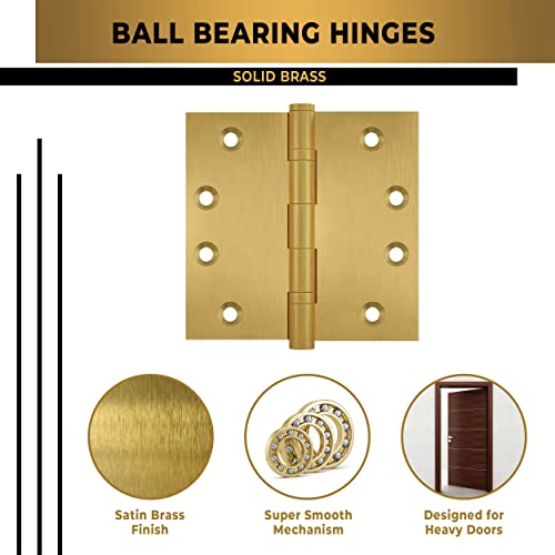 Heavy Duty Door Hinge Matte Brass Ball Bearing 4x4 Inch Heavy Duty - Set of 2 Solid Brass Hinges (Satin Brass) - color: Satin Brass
