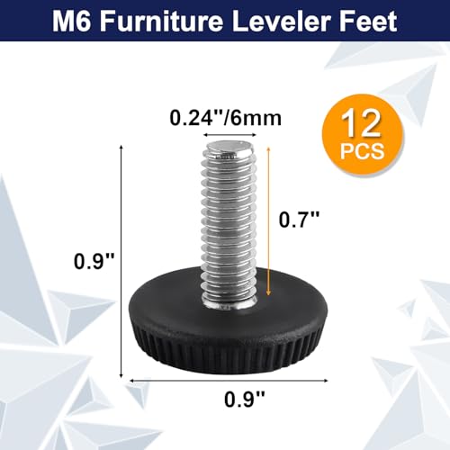 M6 Thread Furniture Feet Levelers, 12 PCS Adjustable Furniture Feet - size: M6