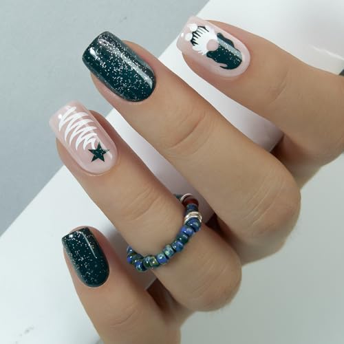 CurvLife Square Square Press On Nails, Green Christmas Green,Soft Gel - color: Green Christmas