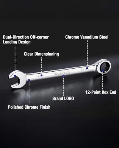 WORKPRO 13 mm Ratcheting Combination Wrench, Mirror Polish Chrome Plating - size: 13 mm, style: Mirror Polish