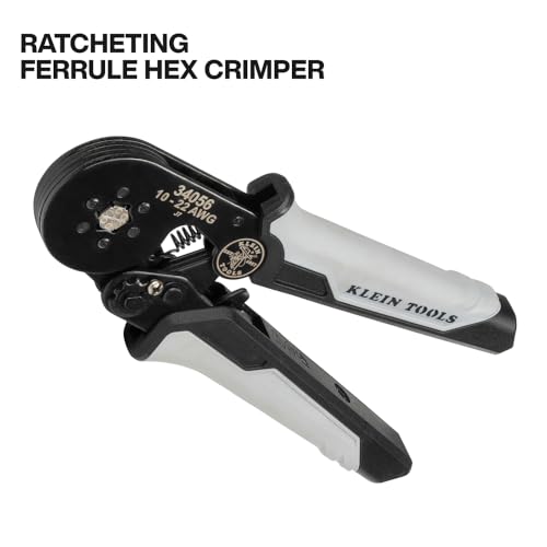 Klein Tools 34061 Ferrule Crimping Tool Set with Ratcheting Hex Crimper Pliers, 1200 Wire Terminals (10-22 AWG), and Soft Carrying Case for Electrical Applications - size: Crimper w/ Terminals