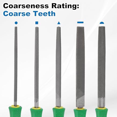 HARFINGTON 5pcs Metal File Set 12" Coarse Teeth High Carbon Steel Hand Files with PP Handle Square/Flat/Triangle/Half-Round/Round for Metal Wood Stone Grinding Polishing Engraving - size: 12 Inch, style: Coarse Teeth