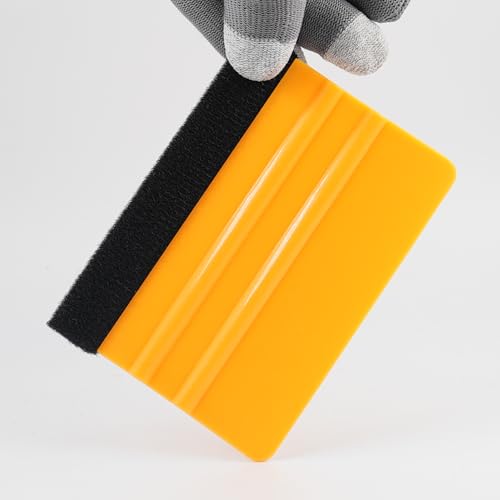 2-Pack Felt Edge Squeegee Tool for Vinyl Wrap & Wallpaper Smoothing, Plastic Scraper with Replacement Fabric Felts, Anti-Scratch Applicator for Car Window Tint, Glass Film & Craft Decals - color: yellow
