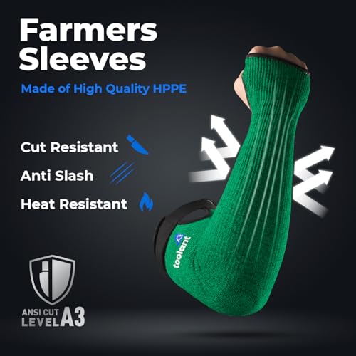 OriStout Cut Resistant Farmer Sleeves with Tumb Hole, Dark Green, 1 Pair | Arm Protectors for Thin Skin and Bruising, Arm Guards for Biting, Pet Grooming, Gardening, Welding, Kitchen, One Size - color: Dark Green (1 Pair) - Long, size: One Size