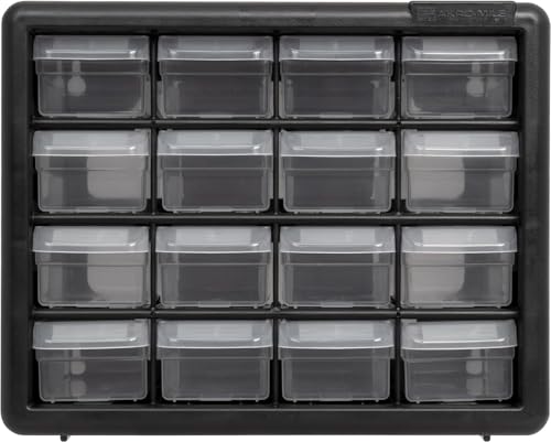 Akro-Mils 16-Drawer Plastic Storage Cabinet, 10.5"W x 6.5"D x 8.5"H, Black - color: Black, size: 16 Drawer, style: 1 Pack