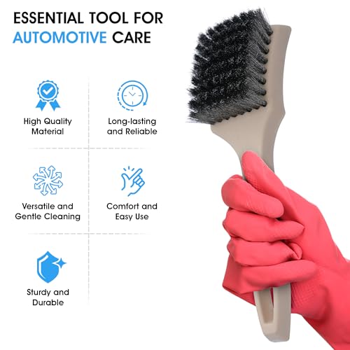 Nanoskin Tire Cleaning Brush Scrubs Sidewalls for Detailers, 8.5" - color: Gray and Beige, size: 8.5"