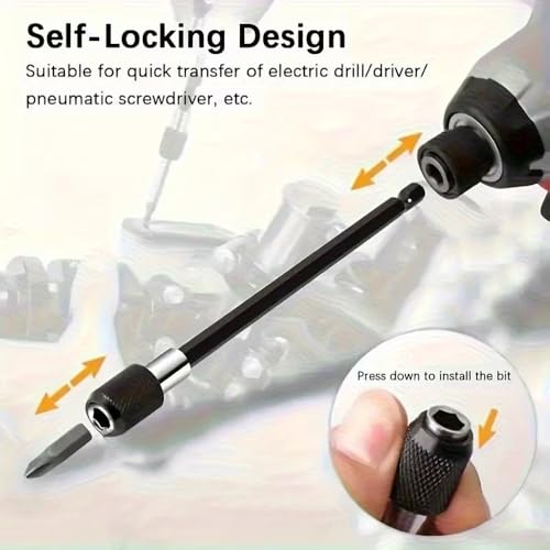 3-Piece Magnetic Bit Holder Extension Set, Quick Release Universal Impact Drill Adapter for Home DIY Projects - color: Black
