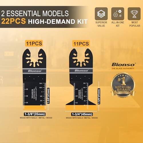 Bionso 22PCS Titanium Oscillating Tool Blade Cuts Metal and Wood, Sharp and Durable Multitool Blades, Multi Tool Blades Kits, Oscillating Saw Blades Fit Dewalt Milwaukee Ryobi Makita Worx Rockwell Wen