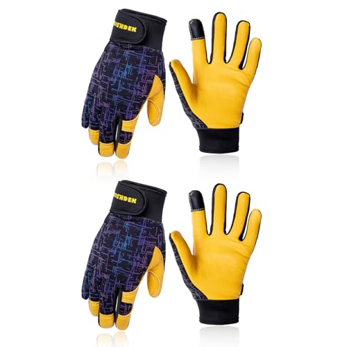 Kids Genuine Leather Work Gloves Age 2-12, Touchscreen, Reflective - color: Black 2 Pairs, size: Small (3-6 Years Old)