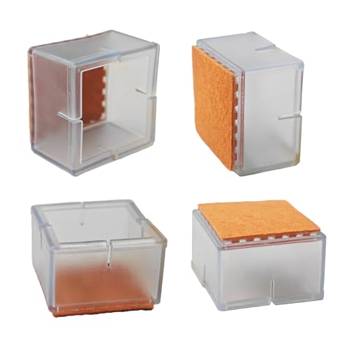 12PCS PVC Square Chair Leg Protectors with Felt Bottom, Non-Slip Furniture Pads for Hardwood Floors, Quiet Table Feet Caps Covers, Fits 1.65"-1.88" (42-48mm) - Transparent - size: 42-48mm/Clear