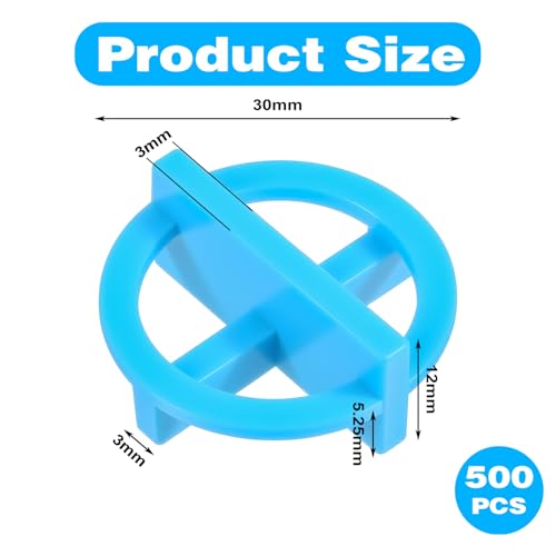 500 Pcs 1/8 Inch (3mm) Tile Spacers, Reusable Plastic Cross Tiles Spacer Blue Removable Wall Floor Leveling Clips for Various Types of Tile Leveling