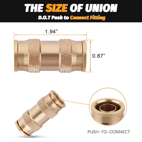 2PCS Brass DOT 5/8" Air Brake Line Fitting, Push to Connect Union - color: 2PCS DOT Push-to-Connect, size: 5/8" Od