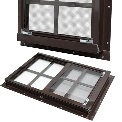 NeatiEase 2 Pack Shed Windows with Black Frame, 12x 18 Flush Mount Small Window with Tempered Glass and Fiberglass Screen for Shed, Chicken Coop, Playhouse, Household, Garage (Brown) - color: Brown, size: 12"x18"