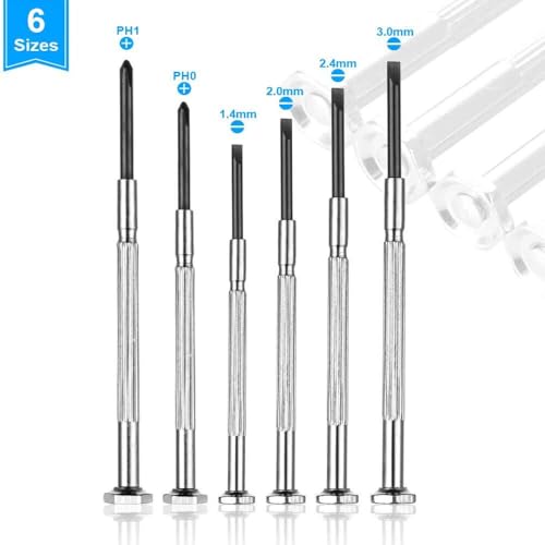 6PCS Mini Screwdriver Set, Small Professional Repair Tool Kit with 6 Different Size Flathead and Phillips Screwdrivers, Precision Screwdriver Sets for Jewelry, Watch, iPhone, Eyeglass Repair - style: 6PCS