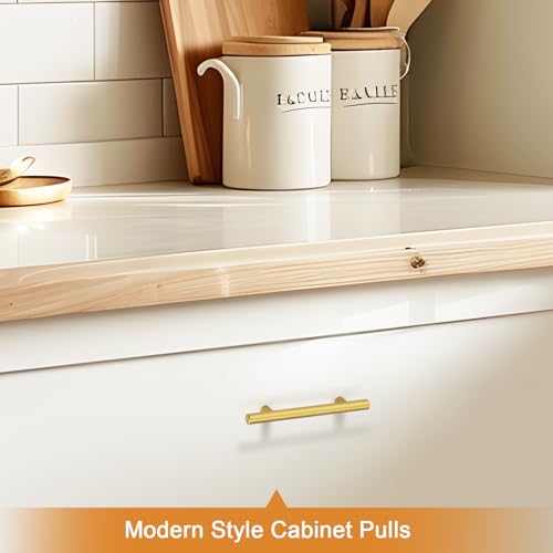 Probrico 30 Pack 3-3/4 Inch Center-to-Center Kitchen Cabinet Pulls T Bar Gold Cabinet Handles Modern Drawer Hardware Dresser Pulls, 6 Inch Total Length - color: Gold, size: hole center 3-3/4"