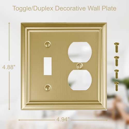 OKAWYC Toggle/Duplex Light Switch Cover Adler Metal Wall Plate, 2-Pack Brushed Brass 2 Gang, for Light Switch Cover Outlet Cover Decorative Wallplate, Durable - size: Toggle/Duplex