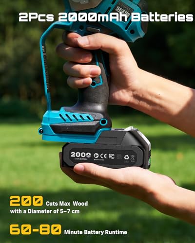 SEESII Mini Chainsaw 6 Inch Brushless, Automatic Oiler - color: Steel Blue