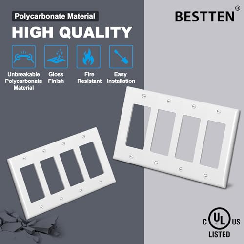 2 PK BESTTEN 4 Gang Decorator Light Switch or Receptacle Outlet Wall Plate - size: 4 Gang 2PK
