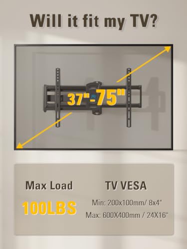 Mounting Dream Corner TV Wall Mount Long Arm Swivel for 37-55-65-75 Inch TV - size: 37"-75" TV