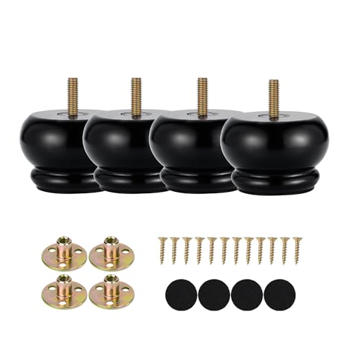 2 Inch Small Wooden Bun Feet for Furniture Replacement Legs Set of 4 - color: 2 Inch Black Small