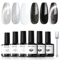 modelones Black White Gel Nail Polish, Hema Free Cat Eye Glitter Shimmer - color: A-2 Midnight Stardust
