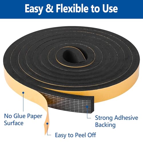 Kikerike Self Adhesive Foam Tape Weatherstrip 1In x 1/2In x 20Ft High Density Foam Insulation Strips Seal Weather Stripping with Strong Adhesive for Door and Window Sound Isolation Soundproofing - size: 1in x 1/2in x 20Ft