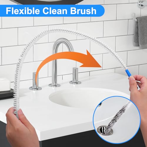 JIEYAO 2 Pack Flexible Drain Cleaning Tools, 23.6inch Bendable Long Drain Brush with Nylon Bristles Rust-Resistant Sink Unblocker Tool for Toilet Kitchen Shower Sewer Tub Hair Clogs
