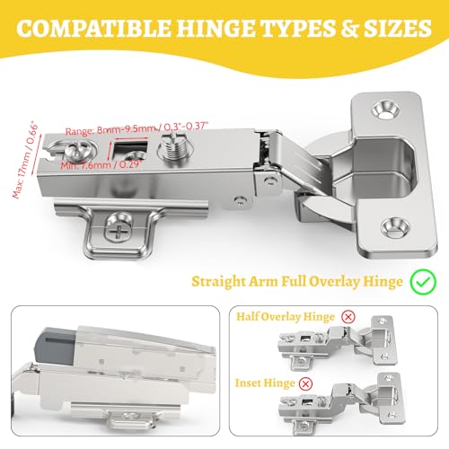 Onemake 5 Pack Soft Close Motion Damper Mechanism for Full Overlay Hinges, Smooth Slow Straight-Arm, Clip Top Retrofitting Attachment, Cabinet Door Concealed Replacement Hardware Accessories