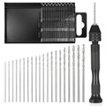 21PCS Metric Mini Micro Drill Bit Set, Carburetor Jet Drill Bits 0.3-1.6 mm Pin Vise Hand Drill Set Small Jeweler's Chuck Vice Twist Drills Bits with Case for Wood DIY Jewelry Making Beads