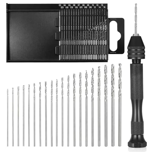 21PCS Metric Mini Micro Drill Bit Set, Carburetor Jet Drill Bits 0.3-1.6 mm Pin Vise Hand Drill Set Small Jeweler's Chuck Vice Twist Drills Bits with Case for Wood DIY Jewelry Making Beads